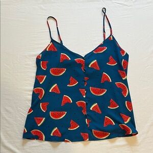 Pink Rose blue Watermelon Print Spaghetti Strap Cami